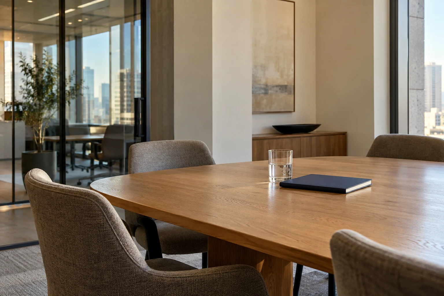 Oak meeting table in a naturally lit office