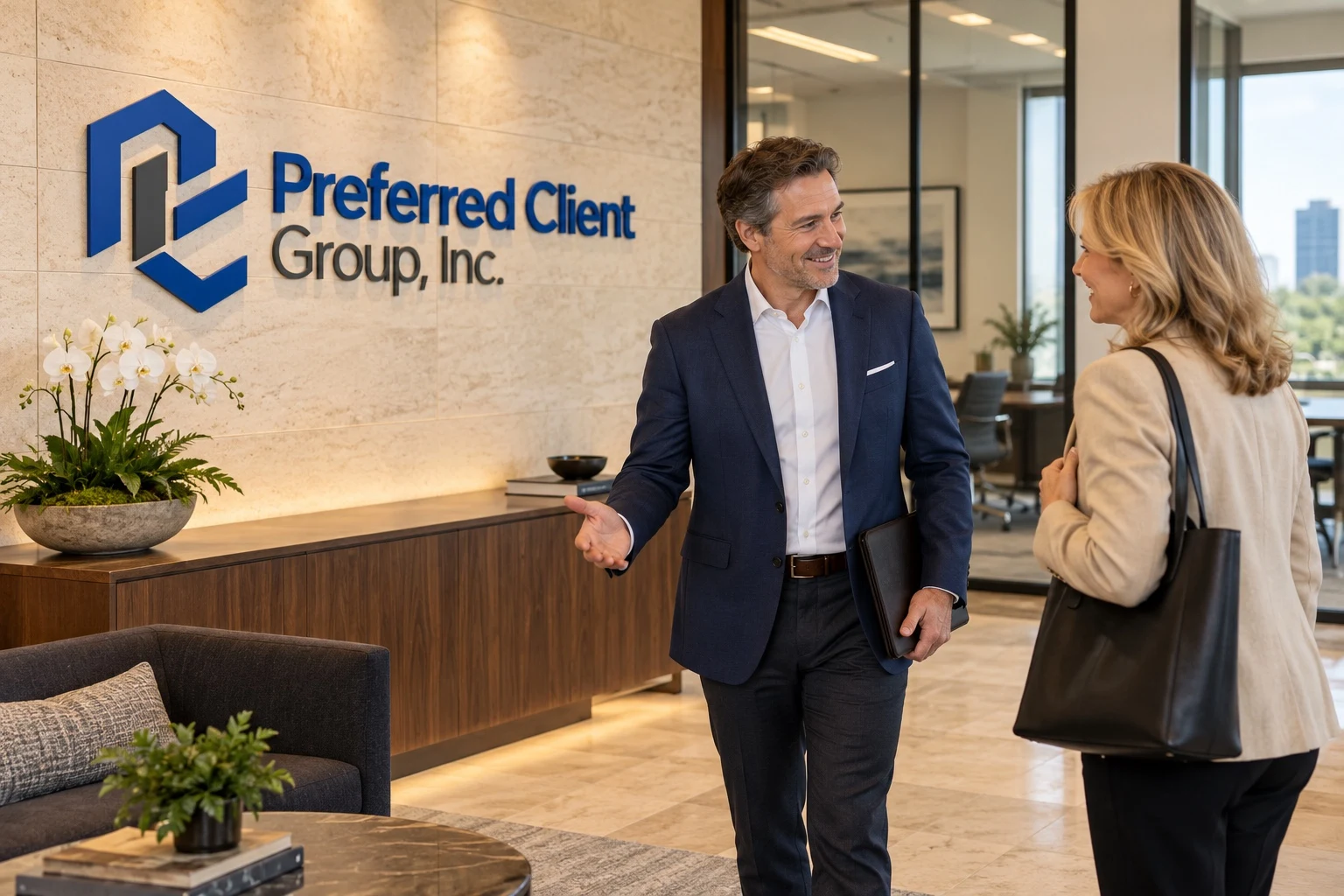 A welcome conversation in a contemporary office